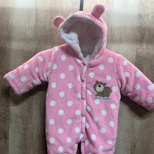 Krafbean, Footed Bear Polka Dot Romper with hood, Size 12 months.